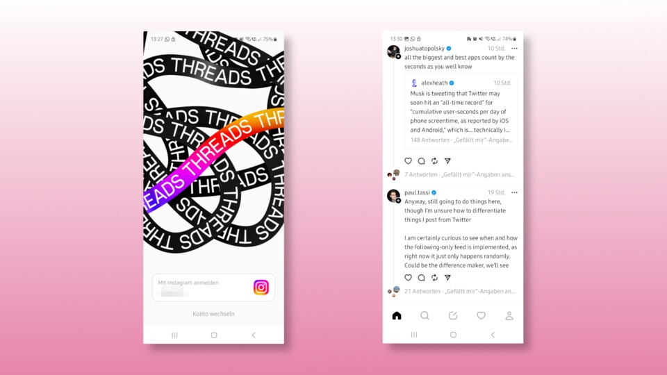 Threads lässt sich nur mit einem Instagram-Account nutzen.