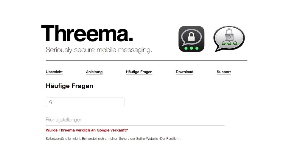 In den FAQ zu Threema geht das Unternehmen zuerst auf den angeblichen Verkauf an Google ein.