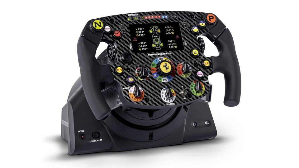 Im Lieferumfang ist bereits eine Basis enthalten. Wenn ihr noch tiefer in die Rennsimulation einsteigen wollt, lässt sich diese aber auch gegen die gesamte T-Serie von Thrustmaster austauschen.