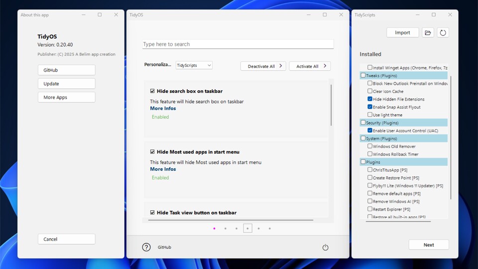 TidyOS hat zahlreiche, schnell verfügbare Möglichkeiten, wie ihr Windows 11 von unnützer Software befreien könnt.
