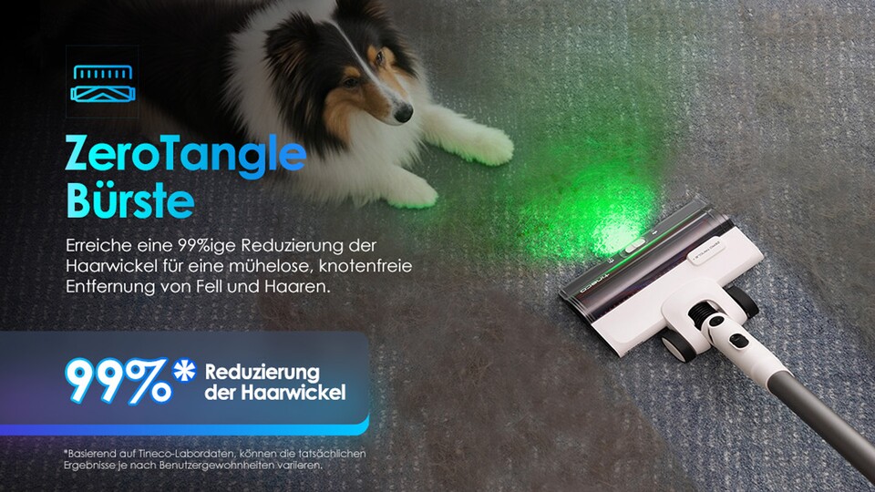 Dank der ZeroTangle Bürste sind lange Haare oder Tierfell kein Problem mehr und lässt sich super leicht reinigen!