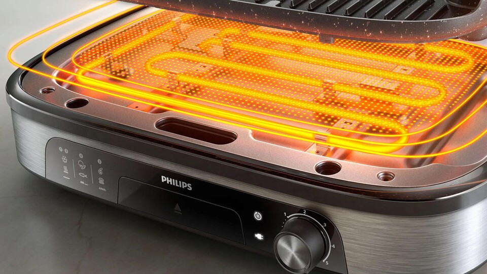 Die massiven Heizspiralen bringen den Grill schnell auf Betriebstemperatur.
