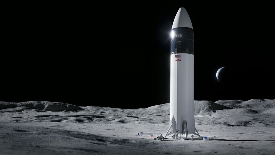So sieht eine Animation der NASA von der Artemis-III-Mission aus. Werden wir Menschen bald wieder einen Fuß auf den Mond setzen? Und: Müssen sich unsere Astronauten vor Erdbeben wappnen? (Symbolbild; Quelle: SpaceX, NASA)