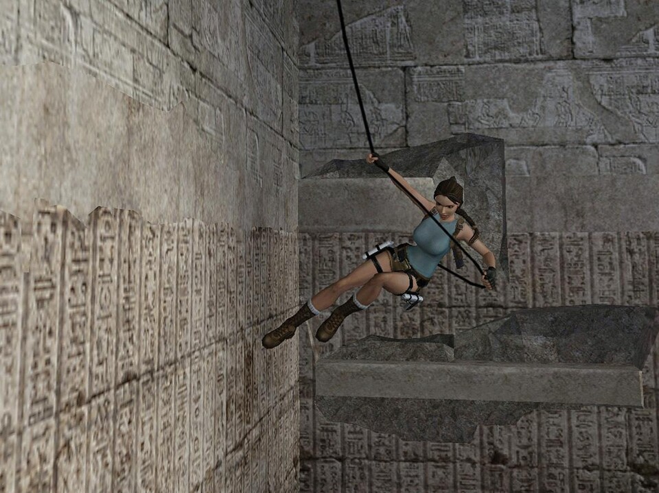 Mit dem Greifhaken kann Lara an Wänden entlanglaufen.