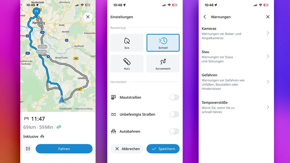 Die kostenlose TomTom-App ist schlicht, funktional und ohne viel Schnickschnack. Funktionsseitig liegt sie allerdings deutlich hinter der kostenpflichtigen TomTom Go-App zurück. (Bildquelle: GameStar Tech)