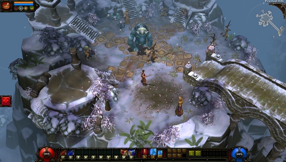 In Torchlight 2 geht’s auch endlich über Tage gegen Monster. Hier sehen wir ein schneebedecktes Plateau. 