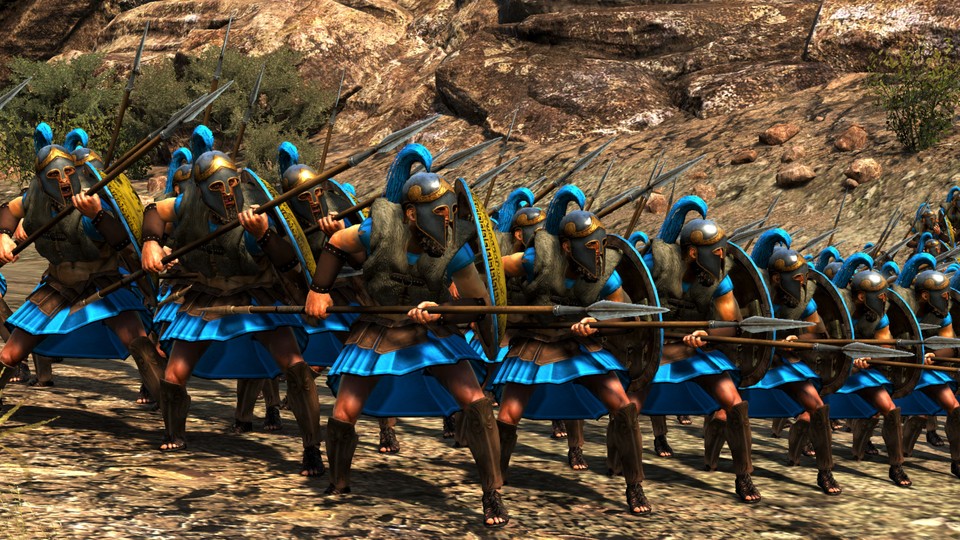 Kein Antikenspiel ohne die berühmte griechische Phalanx und ihre tapferen Hopliten!