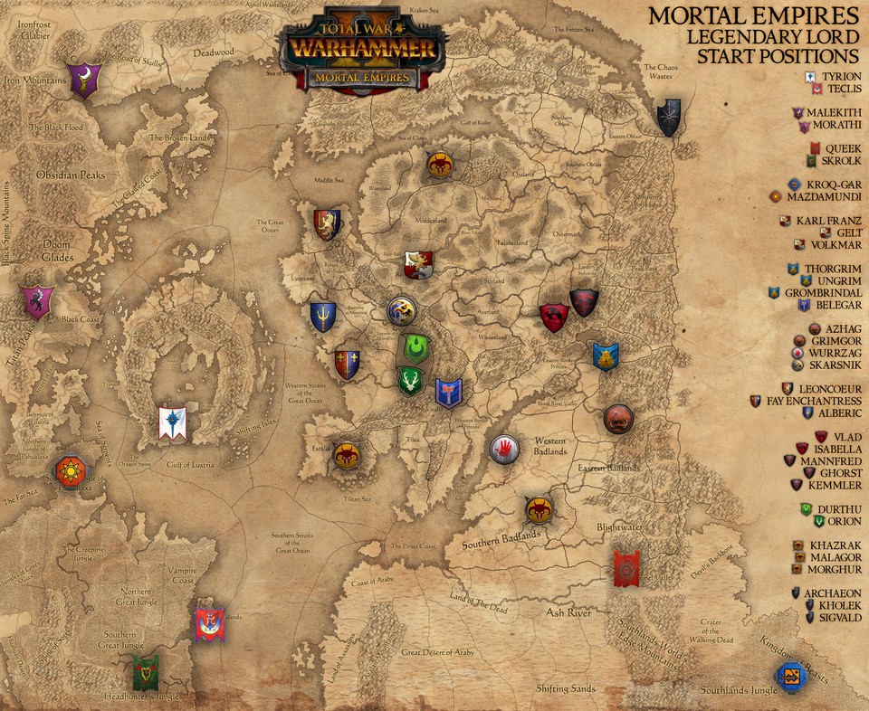 35 spielbare Völker kämpfen im Mortal-Empires-Update um die Weltherrschaft. Ohne Mahlstrom, dafür mit der neuen Klima-Mechanik. Zudem ist die Karte an manchen Stellen vereinfacht worden.