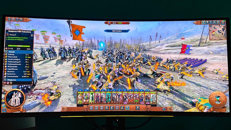 Das große Schlachtengetümmel von Total War: Warhammer 3 sorgt auf einer Bildschirmdiagonale von 34 Zoll für pure Gänsehaut.