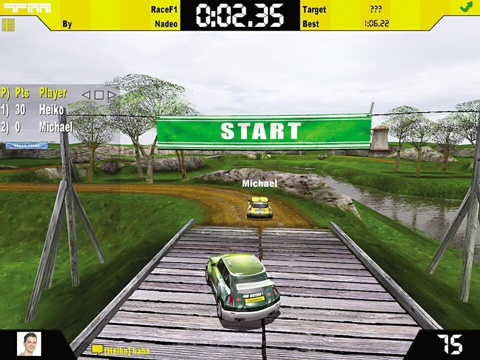 In Trackmania können Sie eigene Fotos einbinden: Heiko und Michael duellieren sich auf einer Rallye-Piste.