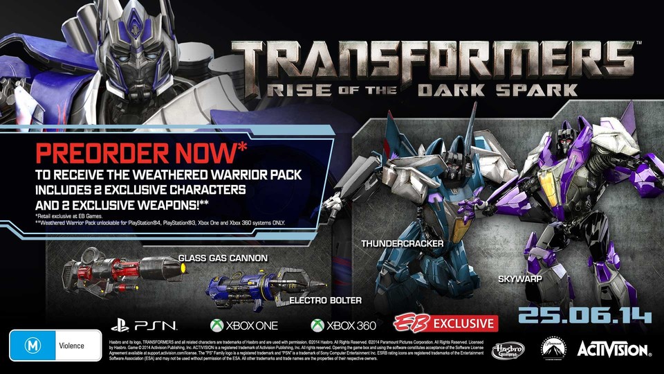 Vorbesteller von Transformers: Rise of the Dark Spark erhalten den DLC »Weathered Warrior Pack« als Bonus.