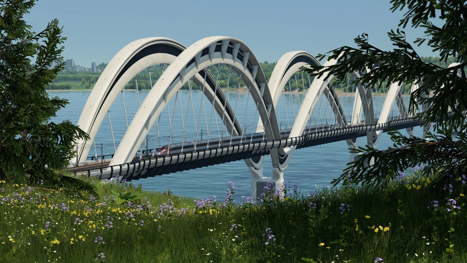 Es gibt jetzt drei Gleistypen für Züge, darunter Highspeed-Tracks, inklusive moderner Brücken. Diese Schienen sind teuer im Unterhalt, und die Züge laut. Also überlegt gut, wo ihr sie einsetzt.