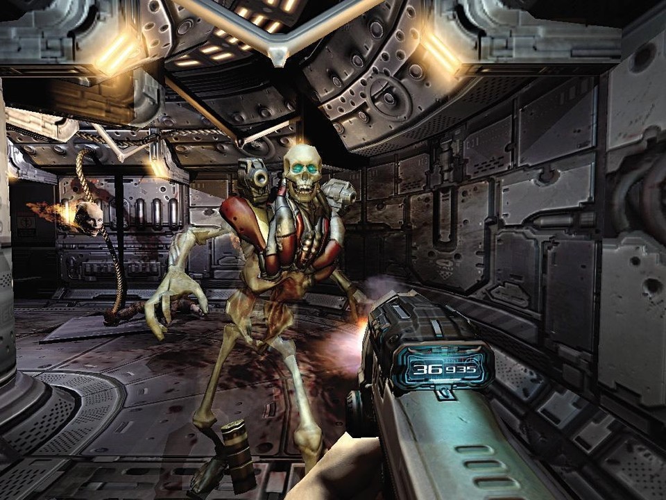 Rahmenhandlung (Beispiel: Doom 3): Die Geschichte ist simpel, soll aber überraschende Wendungen bieten und bestimmt die Umgebungen.