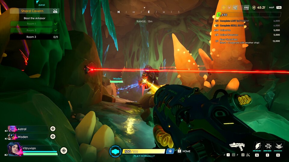 Auf Schatzsuche im Koop erkunden wir das Höhlensystem in einem Asteroiden.