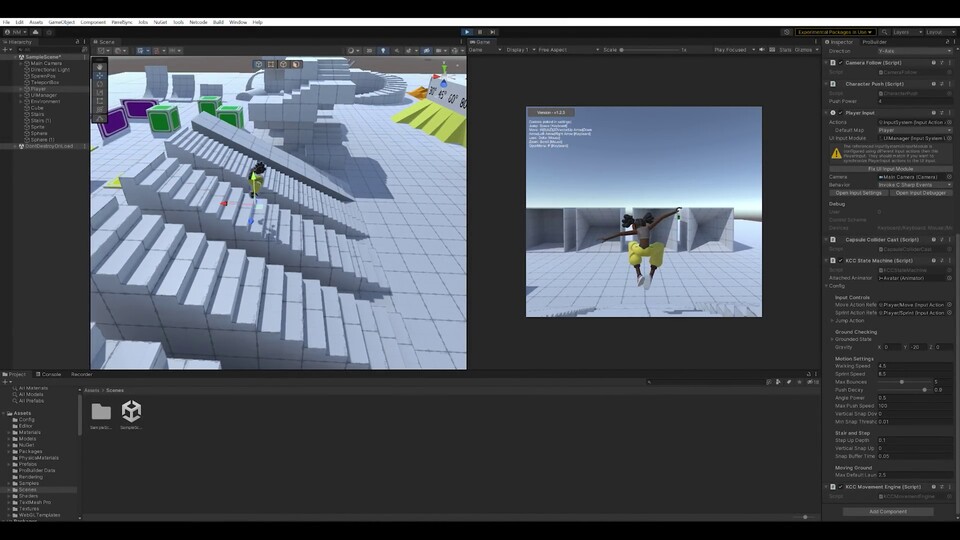 Nimmt man gar keine Anpassungen vor, hüpft und purzelt der Charakter die Treppe hinunter, als würde er von einer Plattform springen. Bildquelle: YouTubeNick Maltbie
