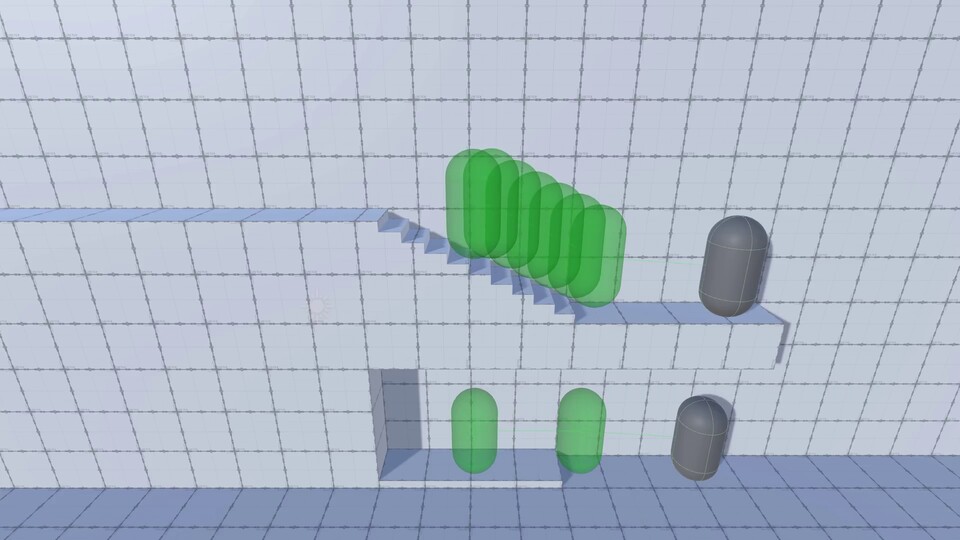 Wand vs. Stufe: Was für uns offensichtlich ist, muss man der Spielfigur erst mühsam per Kollisionsabfrage beibringen. Bildquelle: YouTubeNick Maltbie