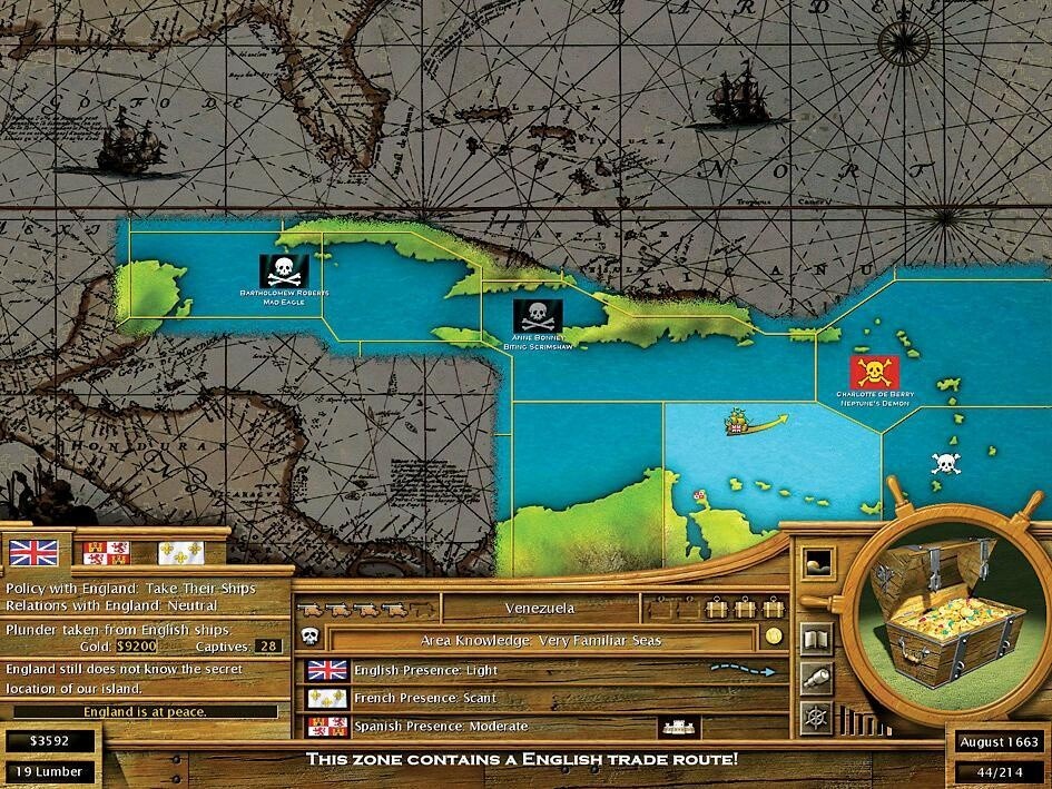 Auf der Strategiekarte suchen Sie neue Territorien und planen die Kaperfahrten.