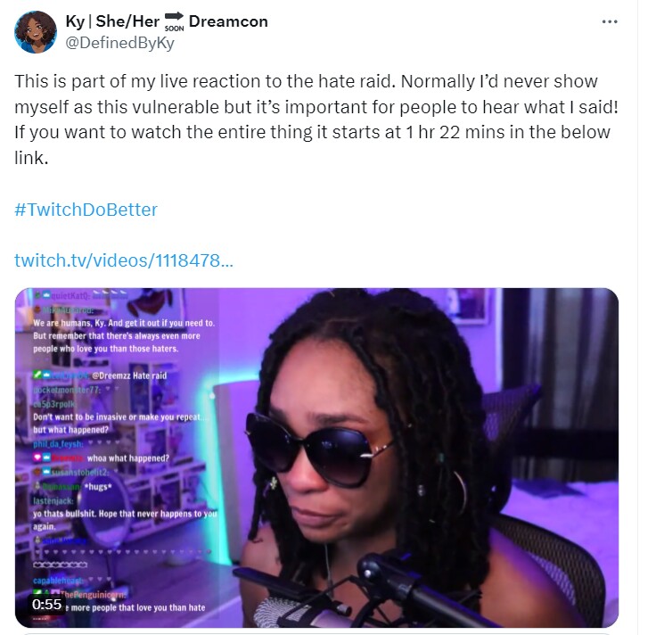 Betroffen von Hate Raids sind vor allem kleinere Streamer und Streamerinnen aus marginalisierten Gruppen wie etwa @DefinedByKy.