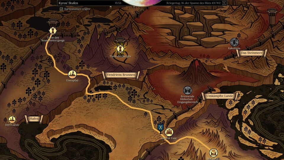 Ein Ausschnitt von Terratus. Im Spielverlauf schalten wir durch Quests und Dialoge weitere Gebiete frei.