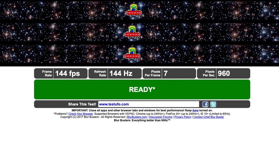 UFO Test für Monitore - Jetzt selbst versuchen auf www.testufo.com