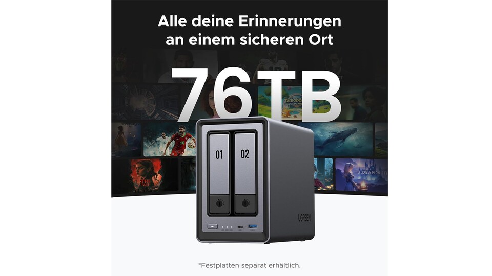 Das NAS kann je nachdem, wie groß die Festplatten sind, die ihr einsteckt, gigantische Datenmengen aufnehmen.