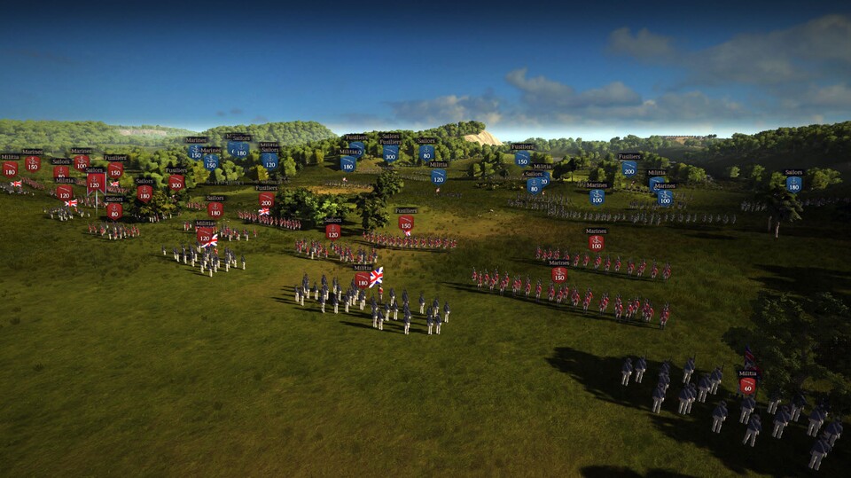 In Ultimate Admiral: Age of Sail gehts zwar vorrangig um Seeschlachten, aber auch zu Land wird gekämpft - in schönen Linienformationen.
