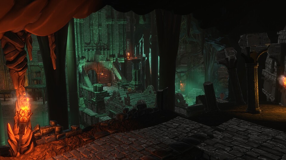 Die unterirdische Ruine ist Schauplatz der Demo. Mit fortlaufender Kampagne sollen alte Areale von immer fieseren Monstern bevölkert werden.