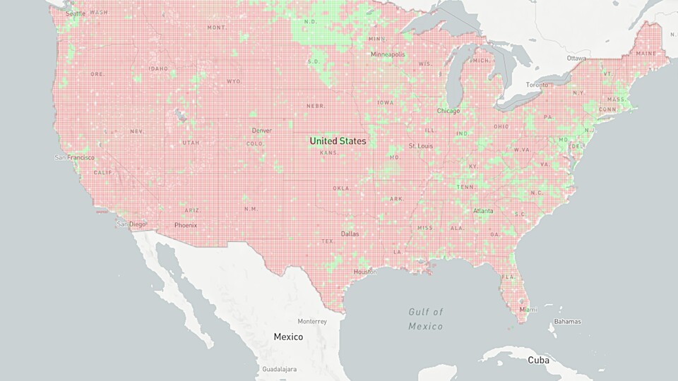Auch in den USA gibt es noch viele Gebiete, in denen schnelles Internet Mangelware oder zumindest sehr kostspielig ist. (Quelle: National Broadband Map)