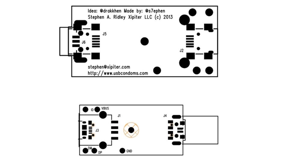 Das USB-Kondom kappt alle Datenleitungen einer USB-Verbindung. (Bildquelle: int3.cc)