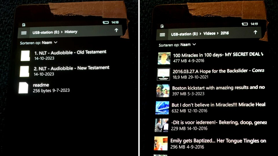 Um sich den Inhalt des USB-Sticks anzusehen, hat sein Finder ein altes Windows Phone verwendet. (Bild: reddit.com - User BagarDoge)