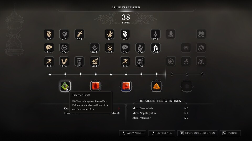Das Skillsystem ist schlank. Souls-Puristen dürften sich aber vielleicht daran stören, dass man die Basiswerte nicht frei steigern kann.