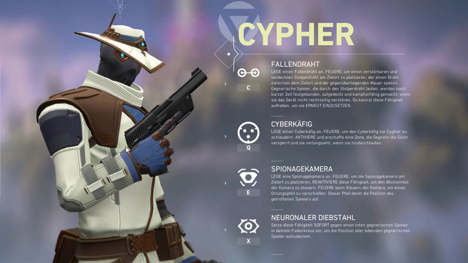 Cypher setzt im Kampf auf viel Massenkontrolle.