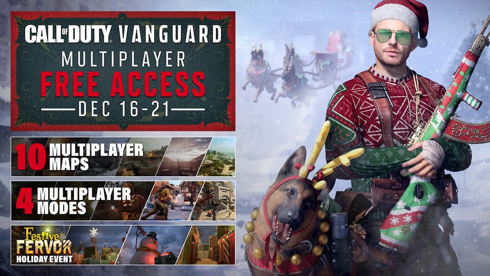 Ab sofort könnt ihr euch (auch ohne Weihnachts-Skin) kostenlos in den Multiplayer von Vanguard stürzen.