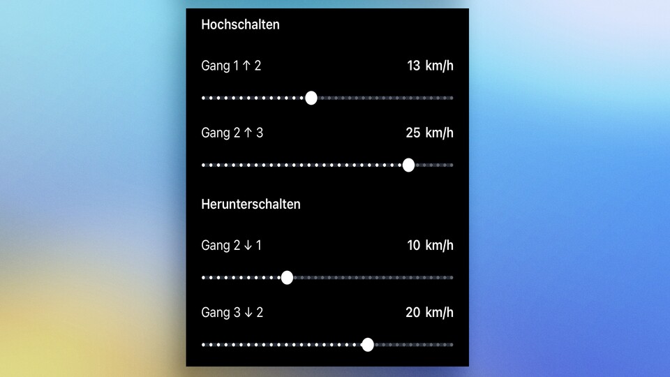 Der automatische Gangwechsel lässt sich in den Einstellungen anpassen.