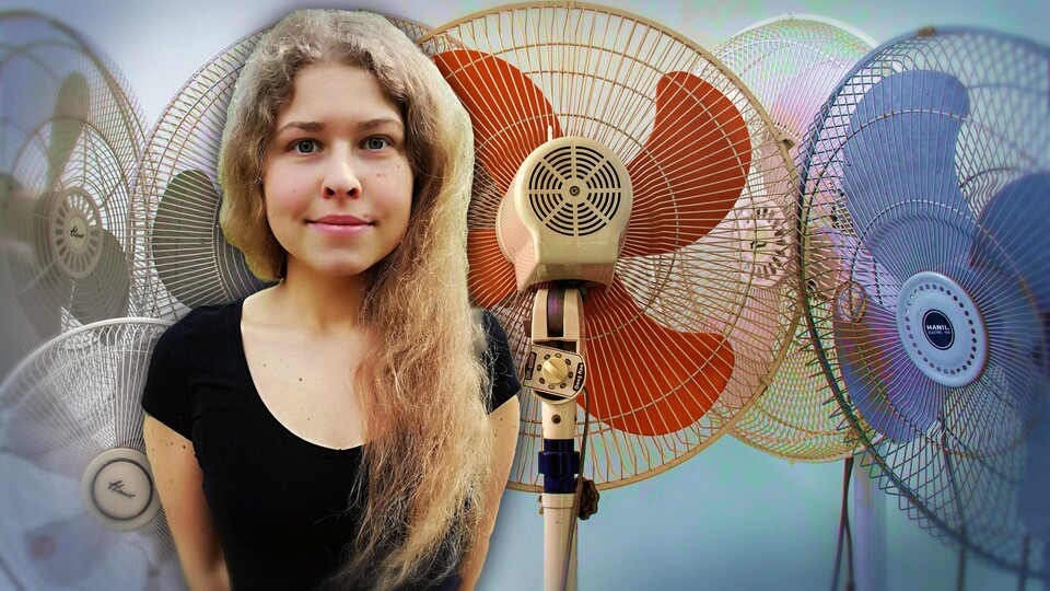 Weil einer alleine nicht reichte und sie das Schleppen von Raum zu Raum satt hatte, hat Nele sich einen günstigen Ventilator gleich viermal gekauft – zum Preis von einem teuren. (Bildquelle: Elena Schulz)