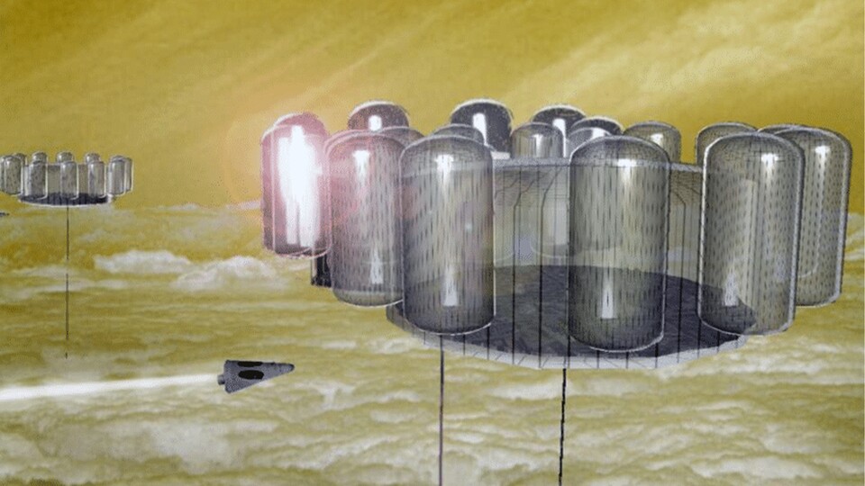 So könnte eine Venus-Kolonie aussehen, die in der Atmosphäre schwebt. (Bild: NASA)