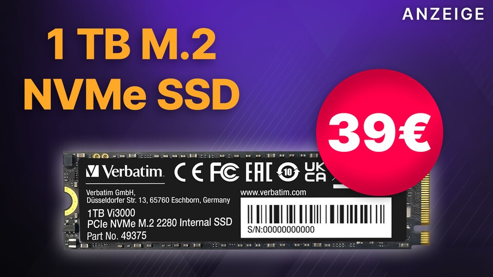 Die Verbatim Vi3000 M.2 NVMe SSD mit 1 TB Speicherplatz gibt es bei Alternate schon für 39,90!