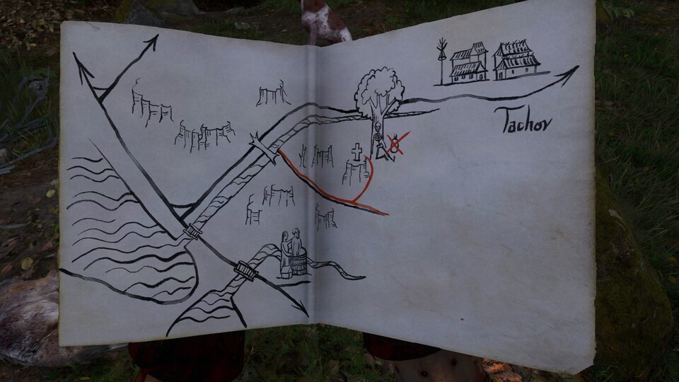 Dieses Mal sucht ihr nach einem Baum, unter dem ein Skelett liegt.