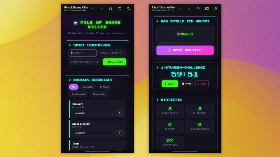 Die Web-App wurde in eine APK umgewandelt und läuft nun lokal auf dem Handy. (Bildquelle: GameStar Tech)