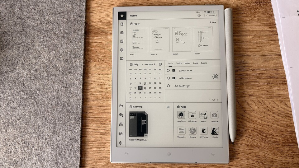 Links in der Menüleiste findet ihr Zugang zu Notizen, Kalender, E-Books etc.