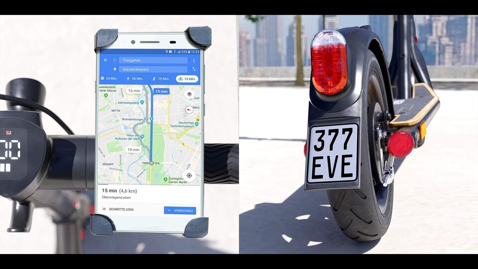 Am Lenker befindet sich eine praktische Handyhalterung, die es an anderen E-Scootern so gut wie gar nicht gibt.