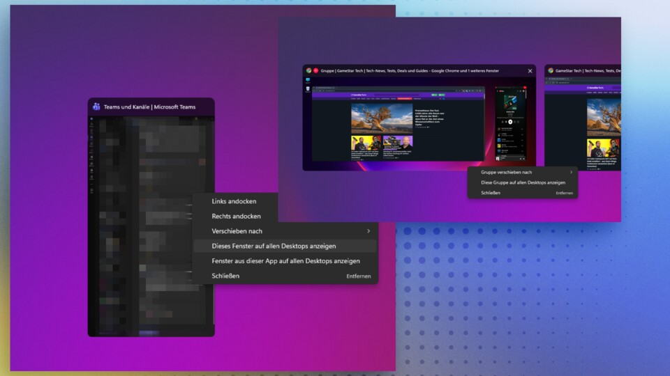 Fenster und Gruppen lassen sich auf allen Desktops anzeigen oder auf andere verschieben. (Bildquelle: Duy Linh DinhGameStar Tech)