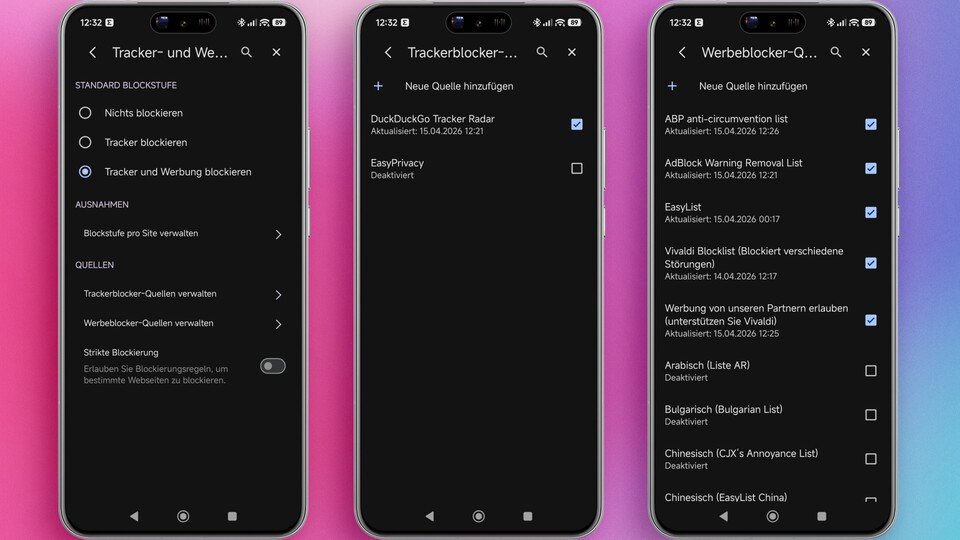 In den Einstellungen lassen sich beide Blocker weiter anpassen, wie etwa das Hinzufügen von Ausnahmen.