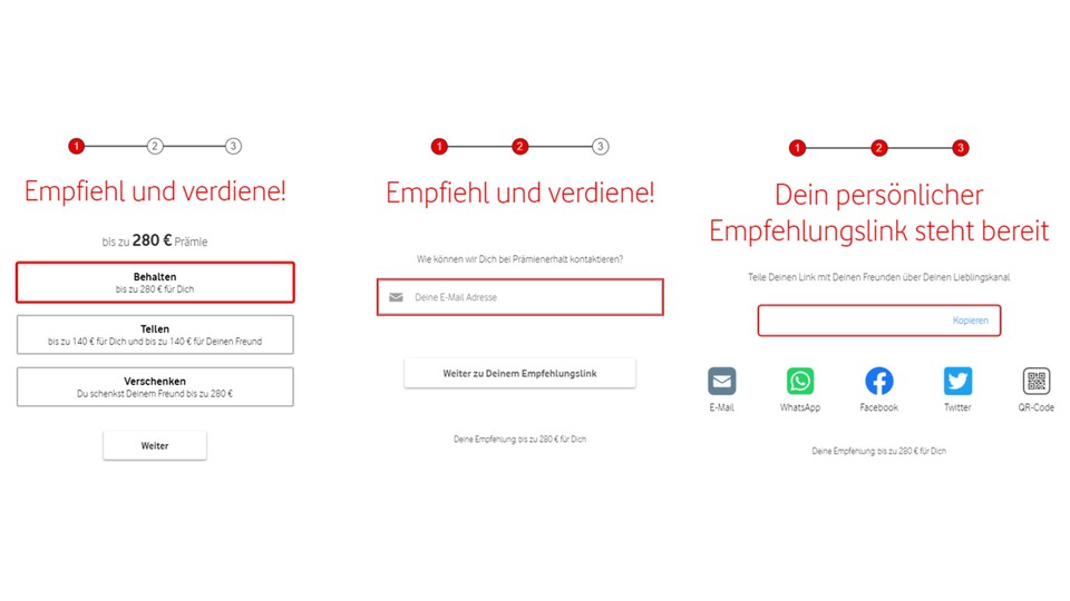 In nur drei Schritten kommt ihr zu dem Empfehlungslink, den ihr euren Freunden schicken könnt.