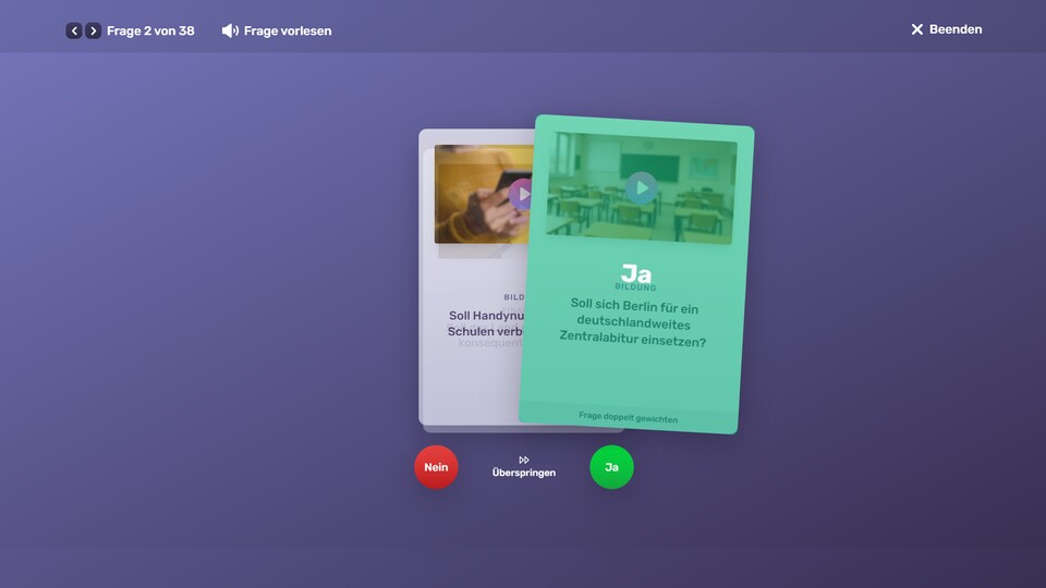 WahlSwiper erinnert mit seinem Befragungsstil an Tinder. (Bildquelle: GameStar Tech)