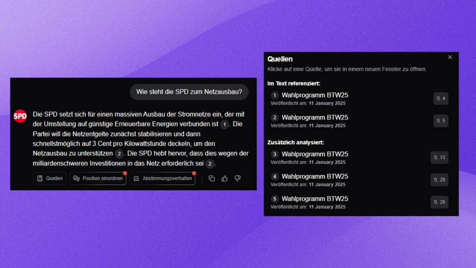 Die Quellen seht ihr als Zahlen im Text oder ihr ruft die ganze Liste an Quellen auf, die ihr mit dem Quellen-Button findet.