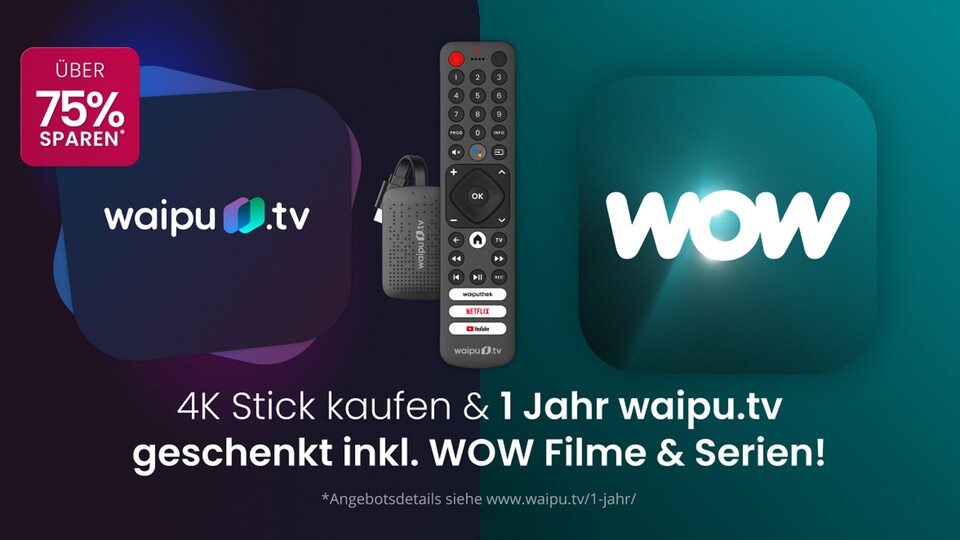 Waipu.tv macht wieder gemeinsame Sache mit WOW FilmSerien. Diesmal spart ihr euch ganz 75€ auf euer Jahresabo.