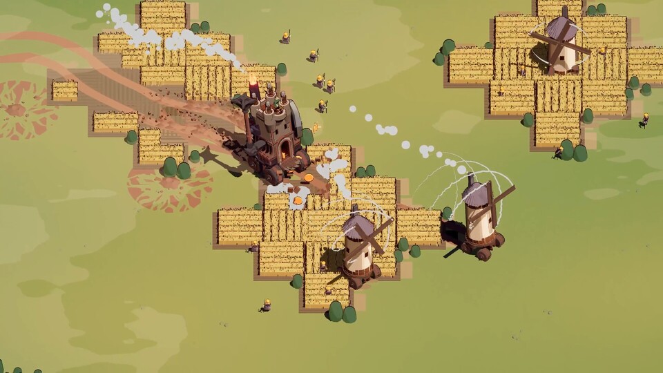 Alles was unsere Burg einsaugt, liefert Gold für Upgrades. Hier schnabulieren wir ein paar Windmühlen.