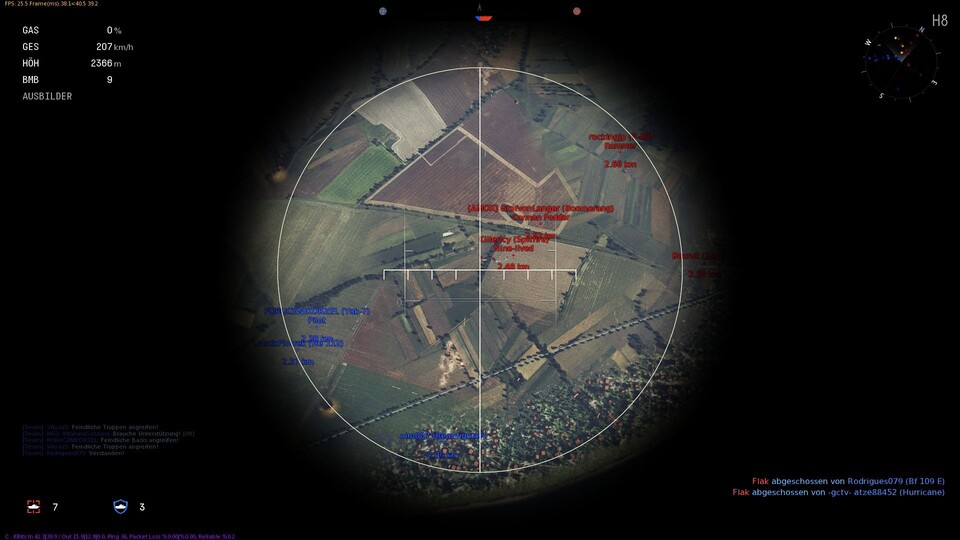 Mit der Bombenschützen-Zielvorrichtung versuchen wir aus über zwei Kilometern Höhe, strategisch wichtige Bodenziele zu bombardieren.
