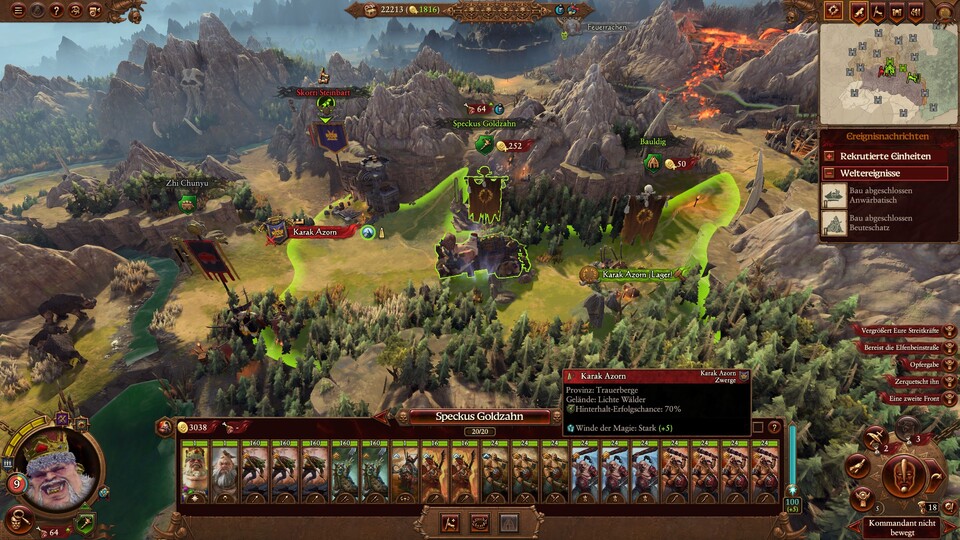 Im Einflussbereich des Lagers plündert unser General die Ländereien der Zwerge und generiert gleichzeitig Fleisch für die Reserve.